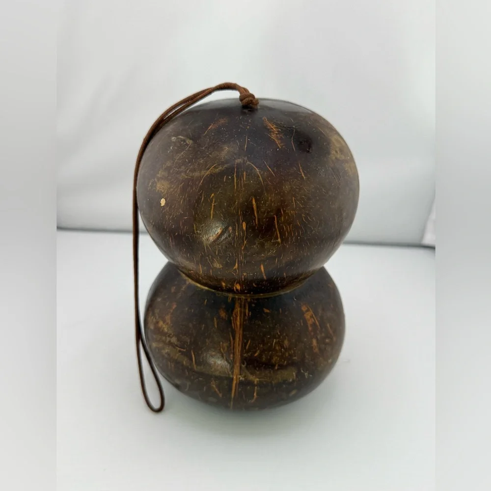 Vintage Handcrafted Wind Chime Coconut Shell Frog & Mushroom